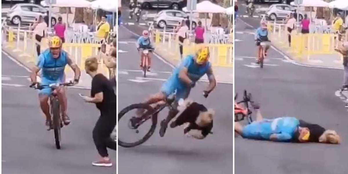 Un fan malchanceux fait tomber un cycliste leader de la course près de la ligne d'arrivée